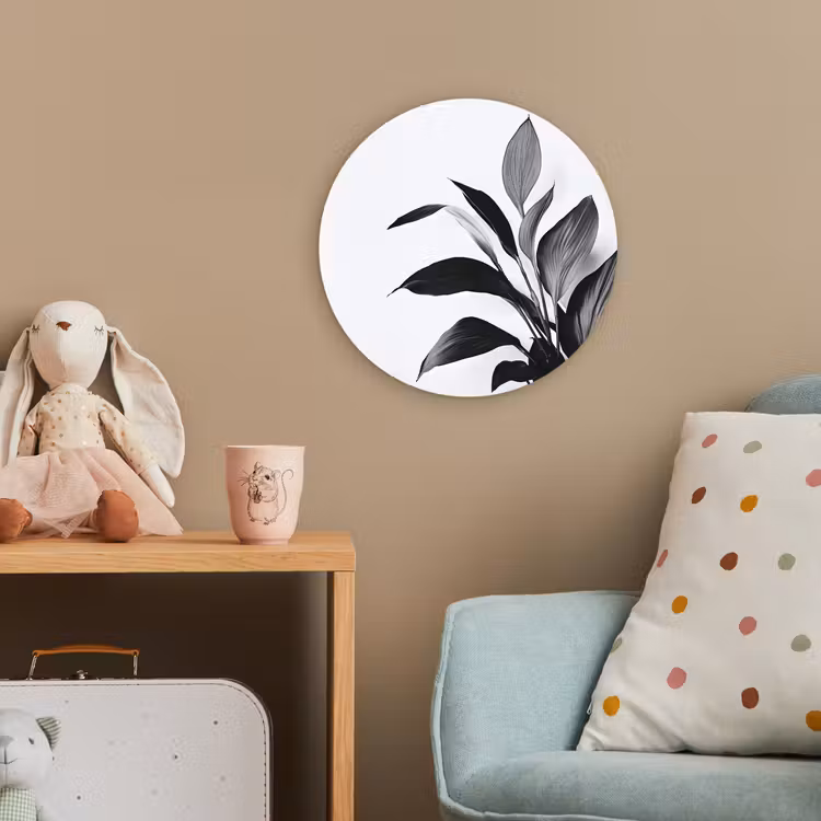 Plant - Bladeren - Minimalistisch - Zwart Wandcirkel kunststof plaat 5mm dik klein -tsfeer1_kind