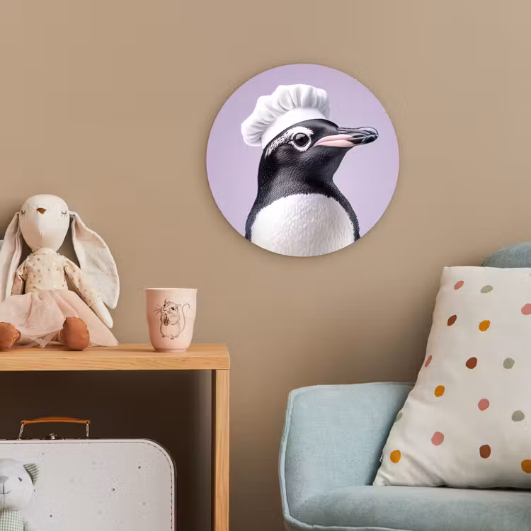 Pinguïn - Koksmuts - Lief - Paars Wandcirkel kunststof plaat 5mm dik klein -tsfeer1_kind