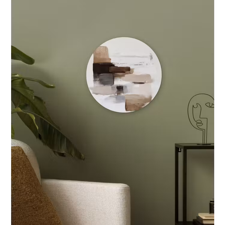Penseelstreken - Balans - Beige - Bruin Wandcirkel kunststof plaat 5mm dik klein -sfeer3