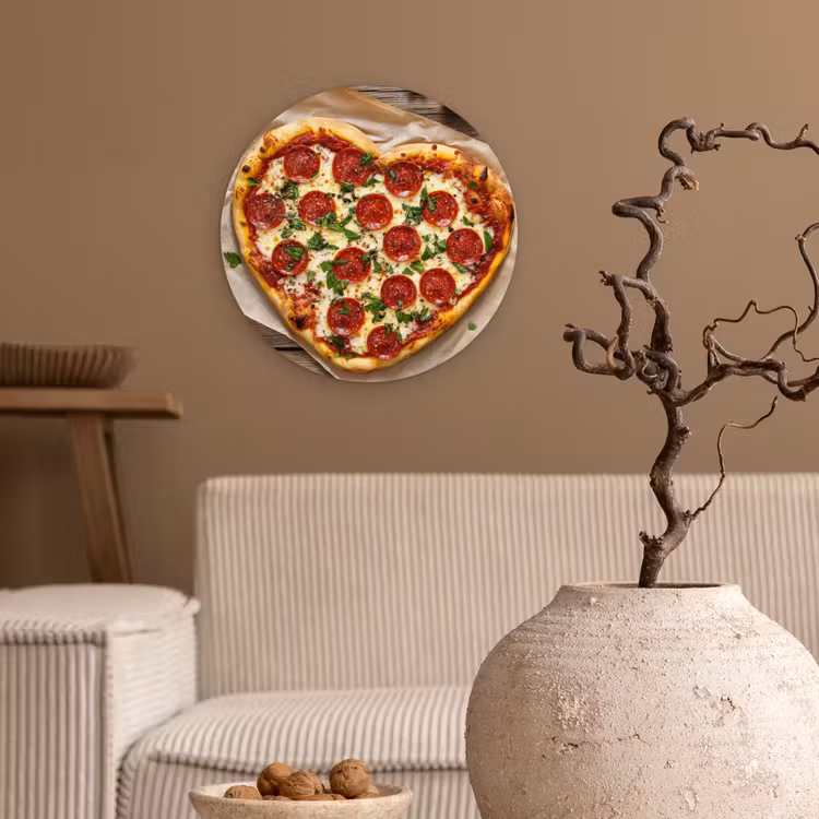 Pizza - Hart - Pepperoni - Tomaat Wandcirkel kunststof plaat 5mm dik klein -sfeer1