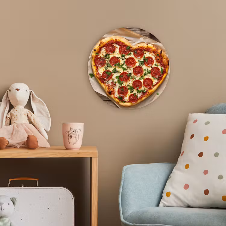 Pizza - Hart - Pepperoni - Tomaat Wandcirkel kunststof plaat 5mm dik klein -tsfeer1_kind