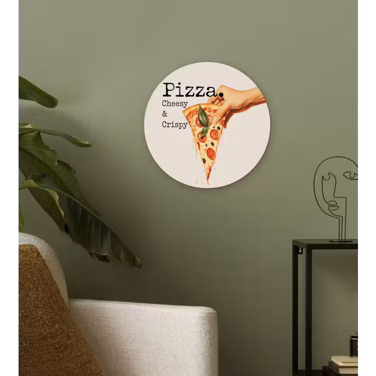 Pizza - Kaas - Pepperoni Wandcirkel kunststof plaat 5mm dik klein -sfeer3