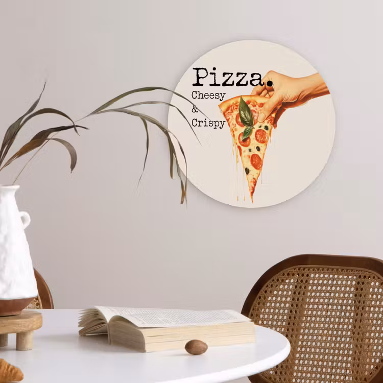 Pizza - Kaas - Pepperoni Wandcirkel kunststof plaat 5mm dik klein -sfeer4