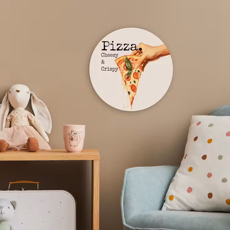 Pizza - Kaas - Pepperoni Wandcirkel kunststof plaat 5mm dik klein -tsfeer1_kind