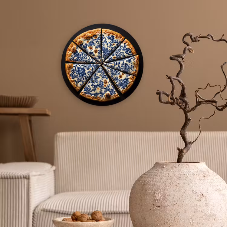 Pizza - Eten - Delftsblauw Wandcirkel kunststof plaat 5mm dik klein -sfeer1