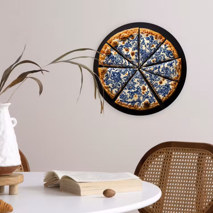 Pizza - Eten - Delftsblauw Wandcirkel kunststof plaat 5mm dik klein -sfeer4
