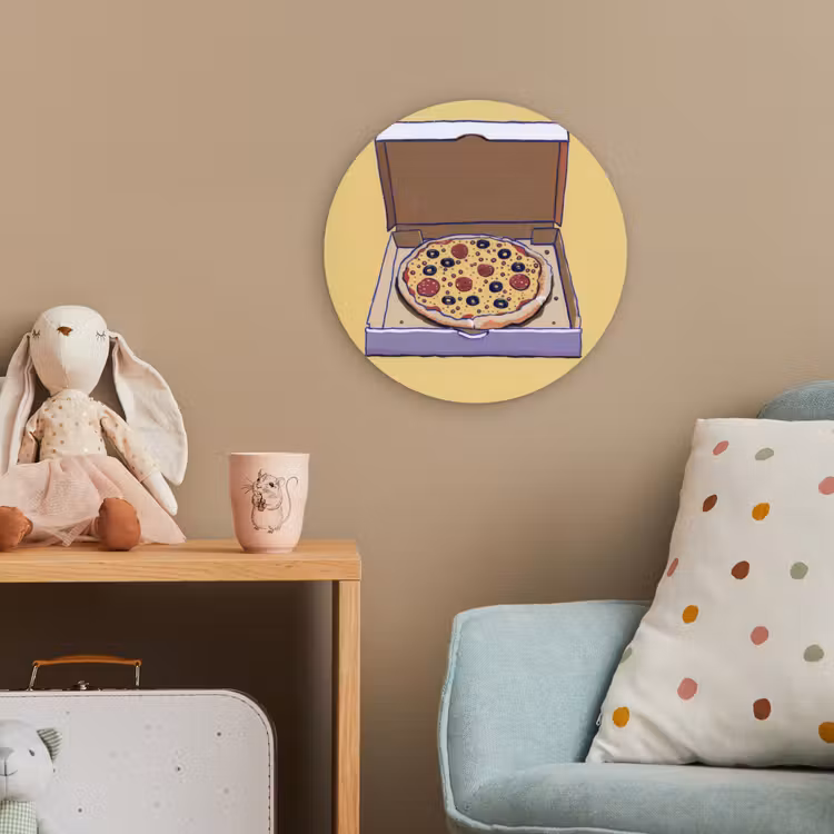 Pizza - Doos - Salami - Illustratie Wandcirkel kunststof plaat 5mm dik klein -tsfeer1_kind