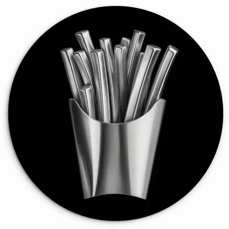 Frietjes - Futuristisch - Zilver Wandcirkel kunststof plaat 5mm dik klein -3d