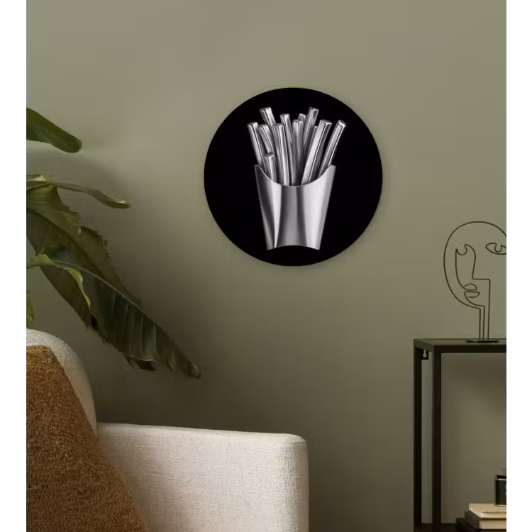 Frietjes - Futuristisch - Zilver Wandcirkel kunststof plaat 5mm dik klein -sfeer3