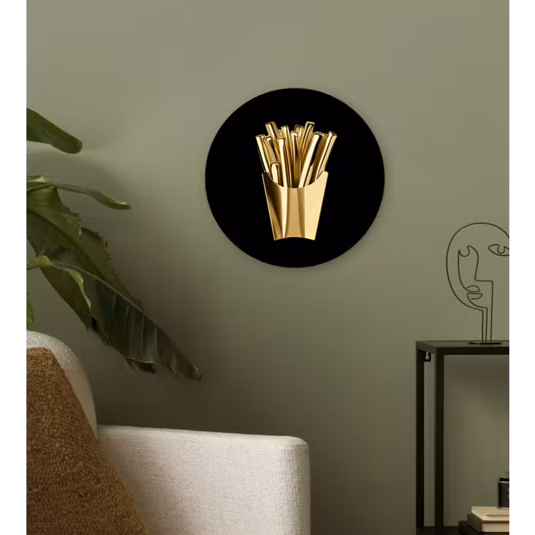 Friet - Goud - Chrome - Eten Wandcirkel kunststof plaat 5mm dik klein -sfeer3