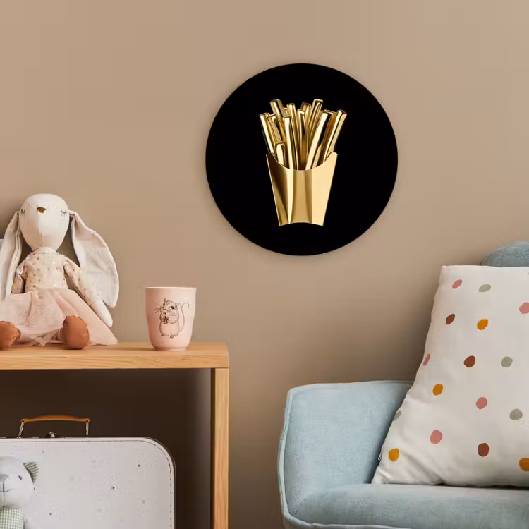 Friet - Goud - Chrome - Eten Wandcirkel kunststof plaat 5mm dik klein -tsfeer1_kind