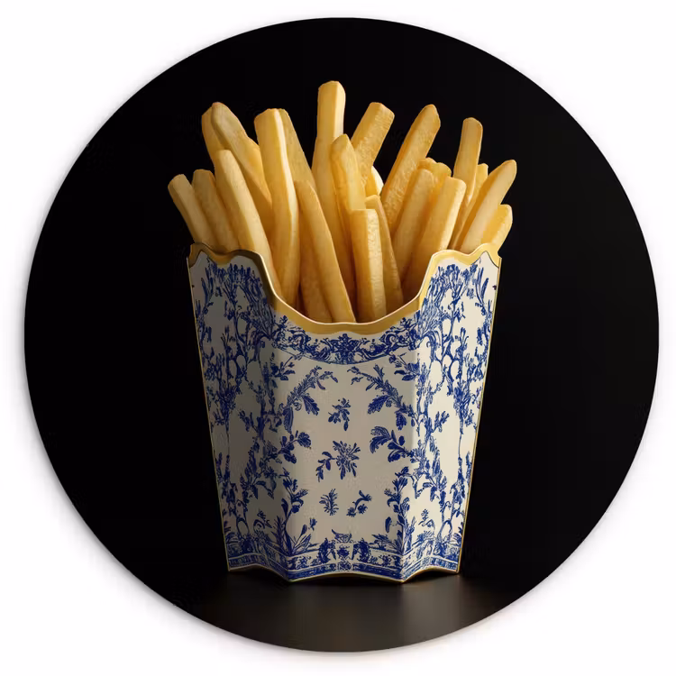 Friet - Porselein - Delfts blauw - Eten Wandcirkel kunststof plaat 5mm dik klein -3d