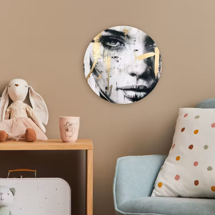 Portret - Vrouw - Penseelstreken - Goud Wandcirkel kunststof plaat 5mm dik klein -tsfeer1_kind