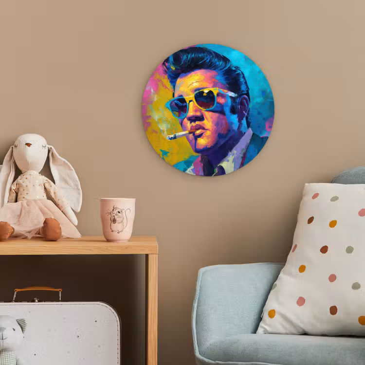 Portret - Sigaret - Kleurrijk - Bril Wandcirkel kunststof plaat 5mm dik klein -tsfeer1_kind