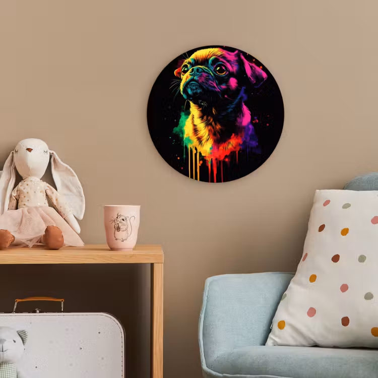 Puck - Hond - Verf - Kleuren Wandcirkel kunststof plaat 5mm dik klein -tsfeer1_kind