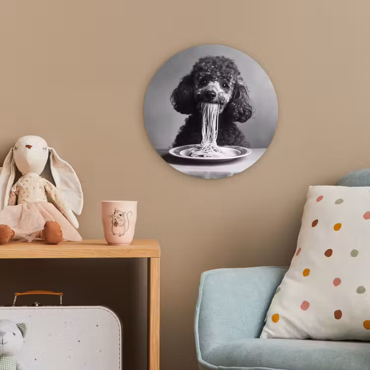 Poedel - Hond - Zwart - Wit - Schattig - Pasta Wandcirkel kunststof plaat 5mm dik klein -tsfeer1_kind