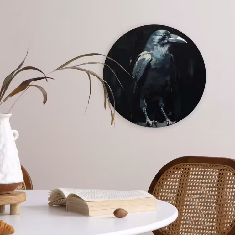 Raaf - Vogels - Zwart Wandcirkel kunststof plaat 5mm dik klein -sfeer4