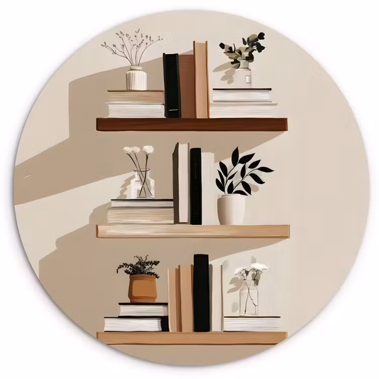 Plankjes - Boeken - Vaasjes - Planten Wandcirkel kunststof plaat 5mm dik klein -3d