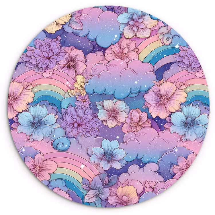 Regenbogen - Bloemen - Kleurrijk - Wolken Wandcirkel kunststof plaat 5mm dik klein -3d