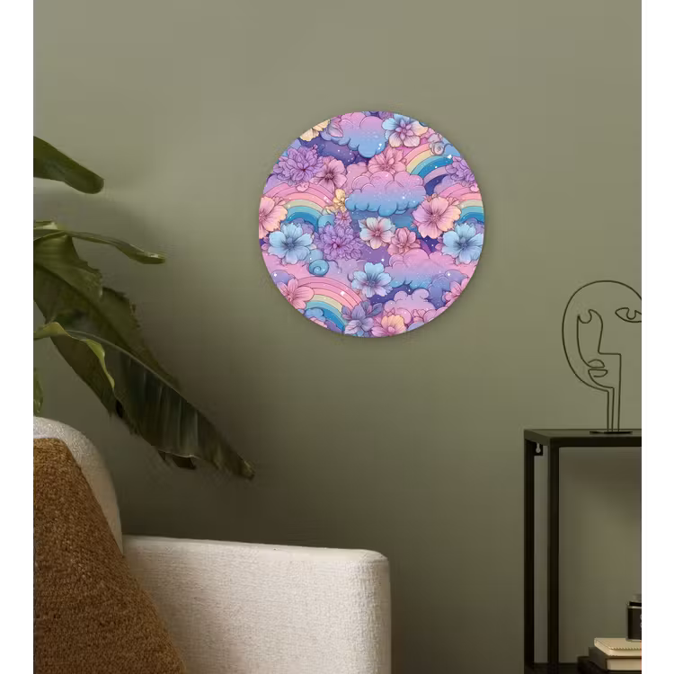 Regenbogen - Bloemen - Kleurrijk - Wolken Wandcirkel kunststof plaat 5mm dik klein -sfeer3