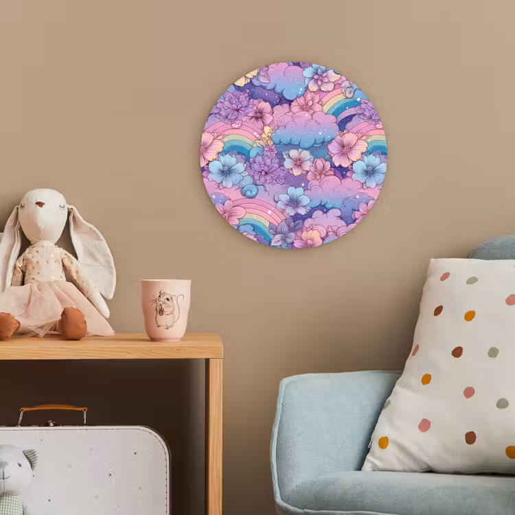 Regenbogen - Bloemen - Kleurrijk - Wolken Wandcirkel kunststof plaat 5mm dik klein -tsfeer1_kind
