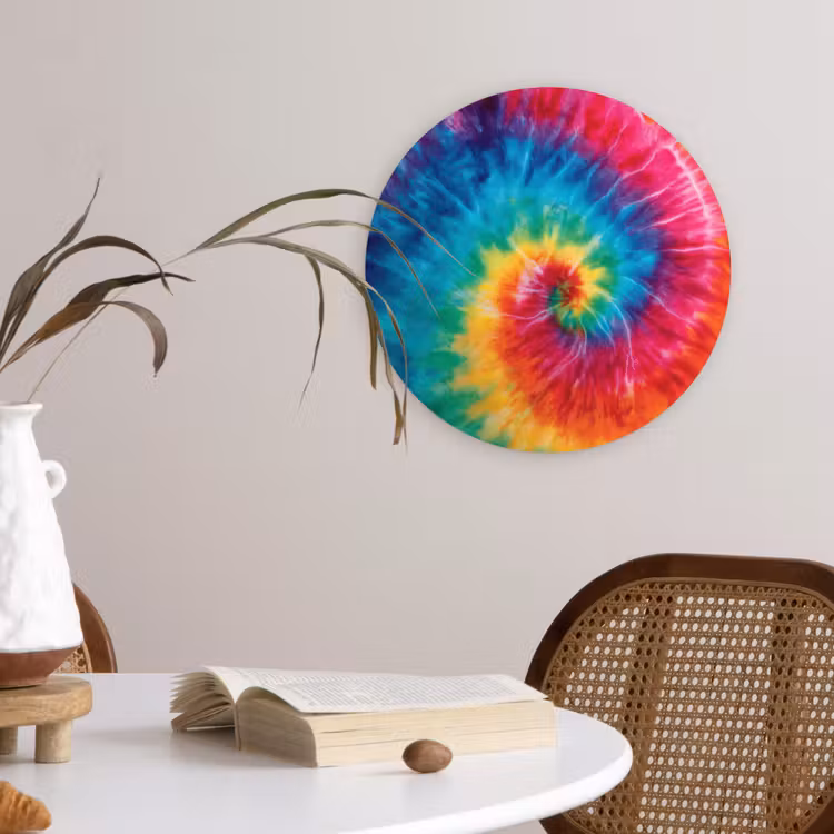 Regenboog - Tie dye - Kleurrijk - Blauw Wandcirkel kunststof plaat 5mm dik klein -sfeer4