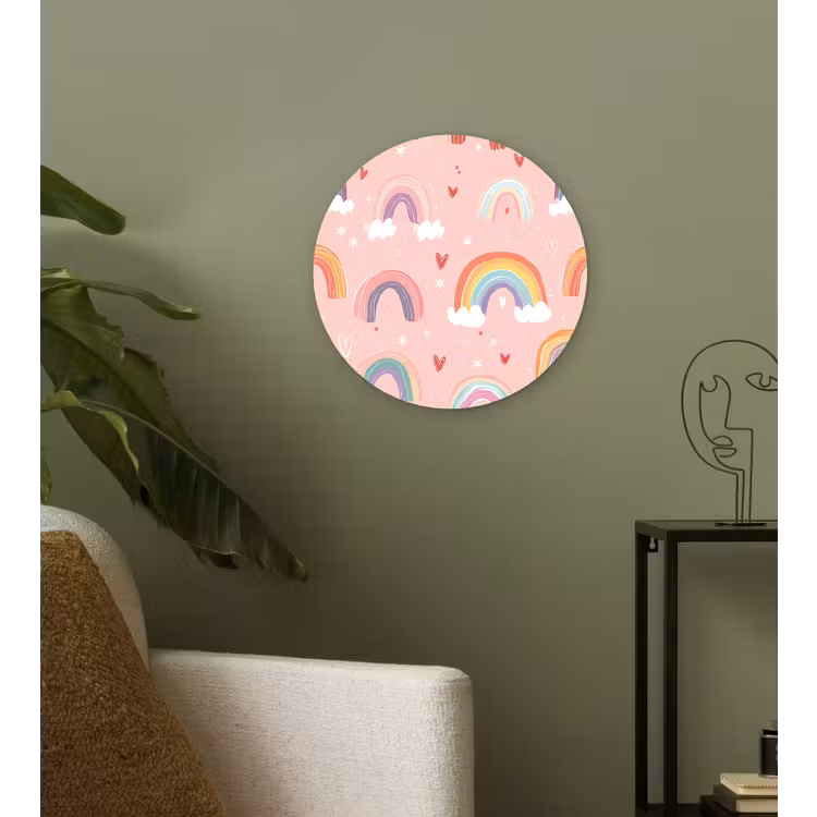 Regenboog - Patroon - Pastel - Handgetekend Wandcirkel kunststof plaat 5mm dik klein -sfeer3