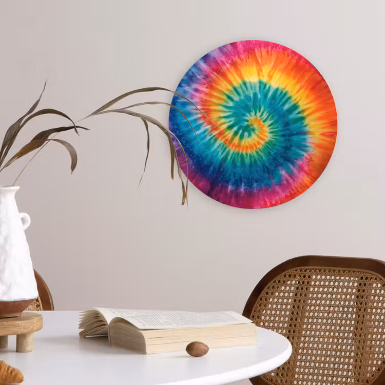 Regenboogkleuren - Tie dye - Wandcirkel kunststof plaat 5mm dik klein -sfeer4