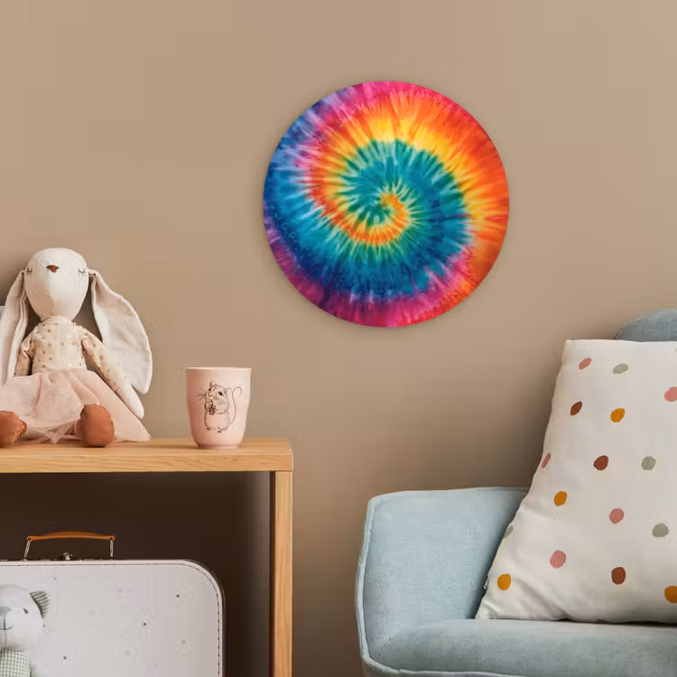Regenboogkleuren - Tie dye - Wandcirkel kunststof plaat 5mm dik klein -tsfeer1_kind