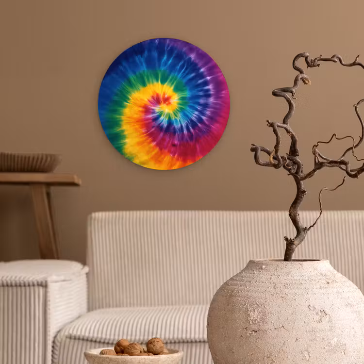 Regenboogkleuren - Spiraal - Kleurrijk Wandcirkel kunststof plaat 5mm dik klein -sfeer1