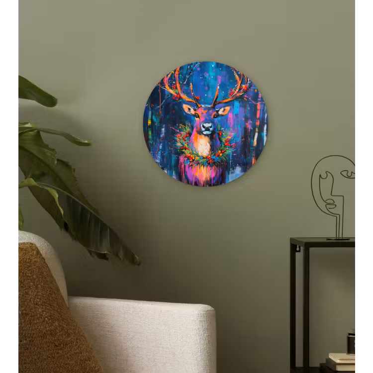 Rendier - Krans - Sprookjesachtig - Blauw Wandcirkel kunststof plaat 5mm dik klein -sfeer3