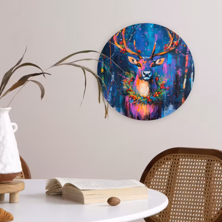 Rendier - Krans - Sprookjesachtig - Blauw Wandcirkel kunststof plaat 5mm dik klein -sfeer4
