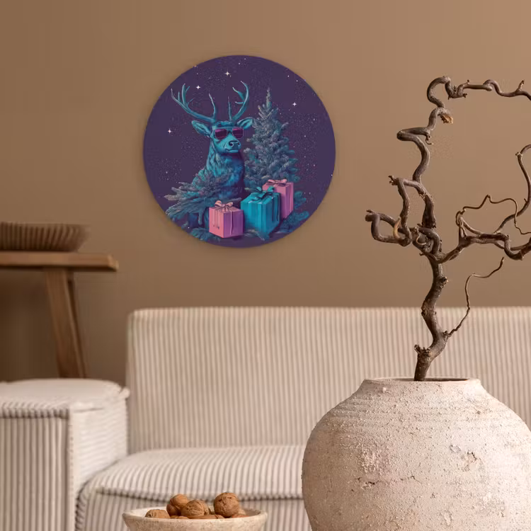 Rendier - Zonnebril - Neon - Kerstboom Wandcirkel kunststof plaat 5mm dik klein -sfeer1