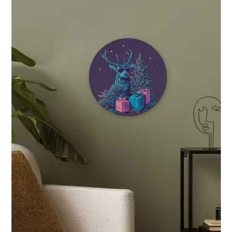 Rendier - Zonnebril - Neon - Kerstboom Wandcirkel kunststof plaat 5mm dik klein -sfeer3