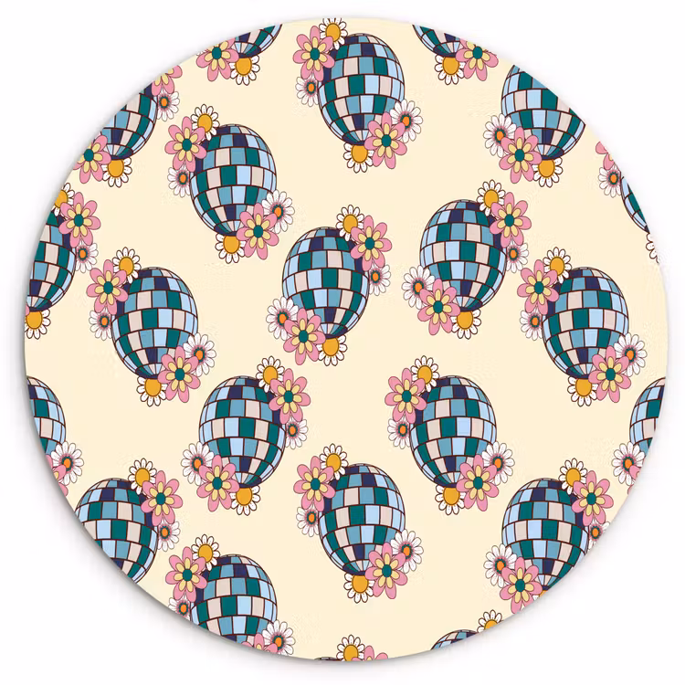 Retro - Disco - Bloemen - Discobal Wandcirkel kunststof plaat 5mm dik klein 188 -3d
