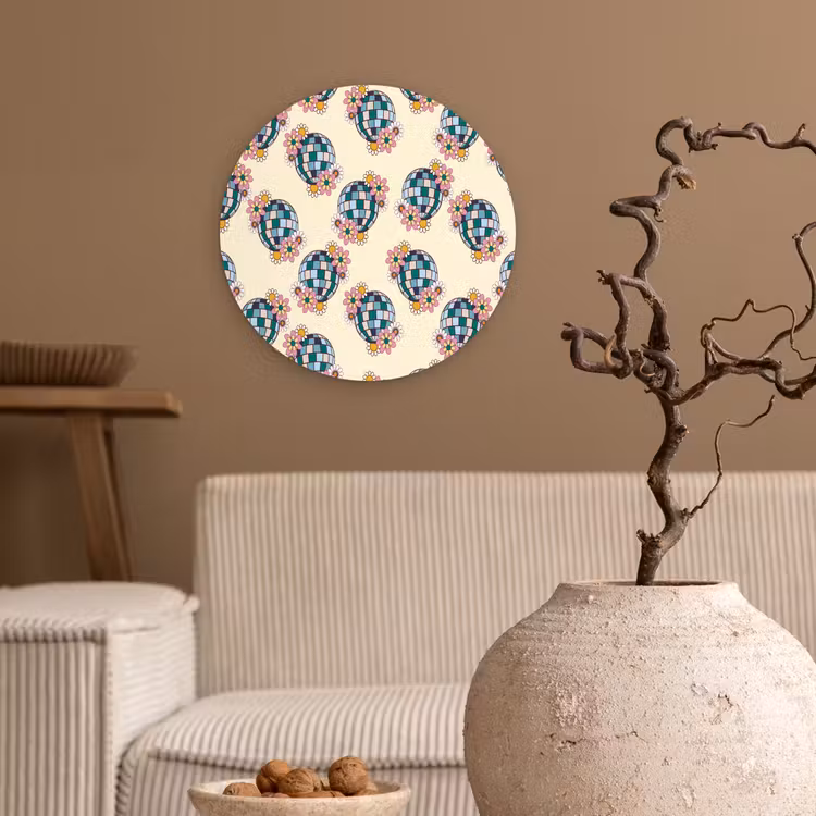 Retro - Disco - Bloemen - Discobal Wandcirkel kunststof plaat 5mm dik klein 188 -sfeer1