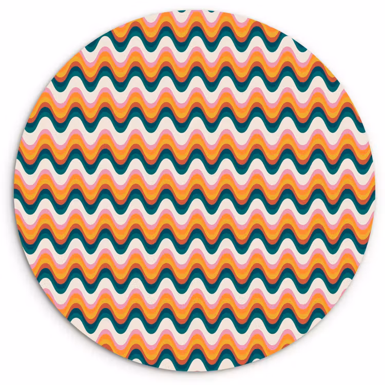 Retro - Disco - Golven - Kleur Wandcirkel kunststof plaat 5mm dik klein 188 -3d