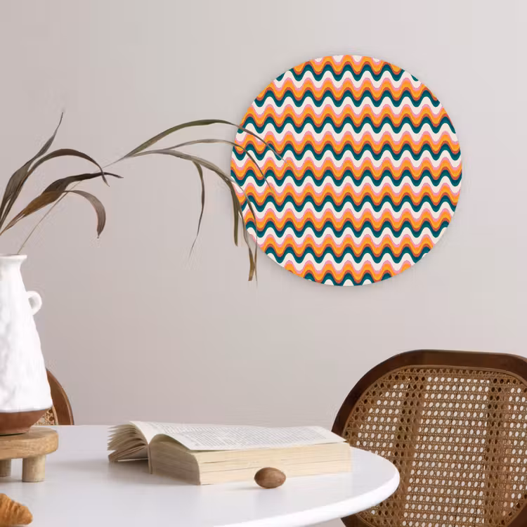 Retro - Disco - Golven - Kleur Wandcirkel kunststof plaat 5mm dik klein 188 -sfeer4