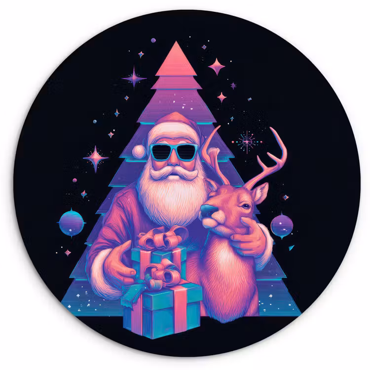 Retro - Kerstman - Rendieren - Kerstboom Wandcirkel kunststof plaat 5mm dik klein -3d