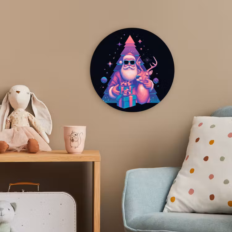 Retro - Kerstman - Rendieren - Kerstboom Wandcirkel kunststof plaat 5mm dik klein -tsfeer1_kind