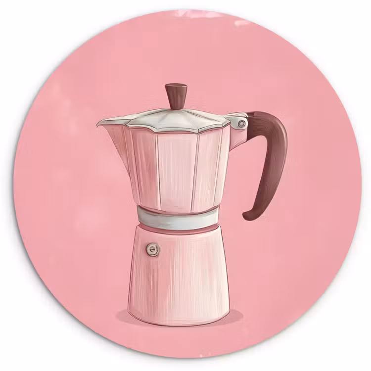 Roze - Mokkapot - Illustratie - Koffie Wandcirkel kunststof plaat 5mm dik klein -3d