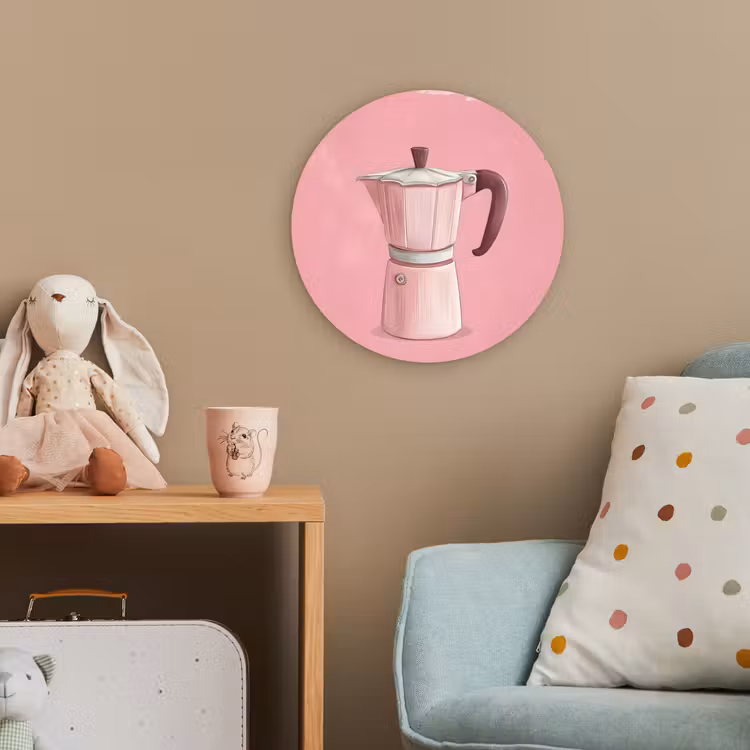 Roze - Mokkapot - Illustratie - Koffie Wandcirkel kunststof plaat 5mm dik klein -tsfeer1_kind