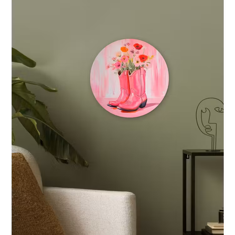 Roze - Bloemen - Cowboy Wandcirkel kunststof plaat 5mm dik klein -sfeer3