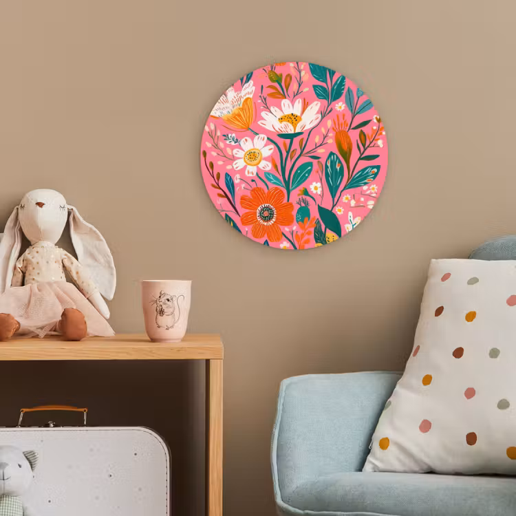 Roze - Bloemen - Wit - Oranje Wandcirkel kunststof plaat 5mm dik klein -tsfeer1_kind