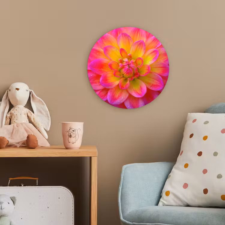 Roze - Dahlia - Kleurrijk Wandcirkel kunststof plaat 5mm dik klein -tsfeer1_kind