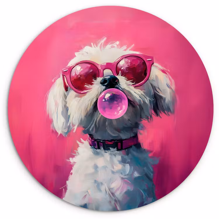 Pink - Hond - Bubbel Wandcirkel kunststof plaat 5mm dik klein -3d