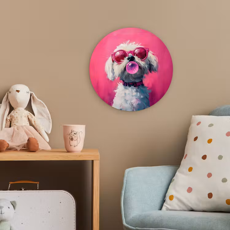 Pink - Hond - Bubbel Wandcirkel kunststof plaat 5mm dik klein -tsfeer1_kind
