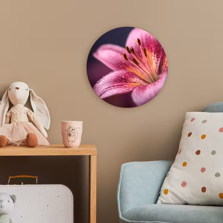 Roze - lelie - Dauwdruppels Wandcirkel kunststof plaat 5mm dik klein -tsfeer1_kind