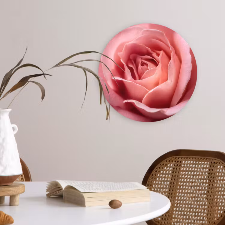 Roze - Roos - Romantisch Wandcirkel kunststof plaat 5mm dik klein -sfeer4