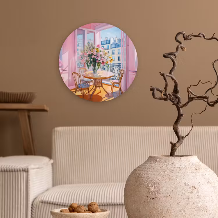 Pink - City - Bloemen Wandcirkel kunststof plaat 5mm dik klein -sfeer1